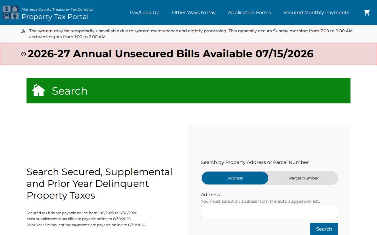 Albany people search Alameda County property tax search by address or parcel