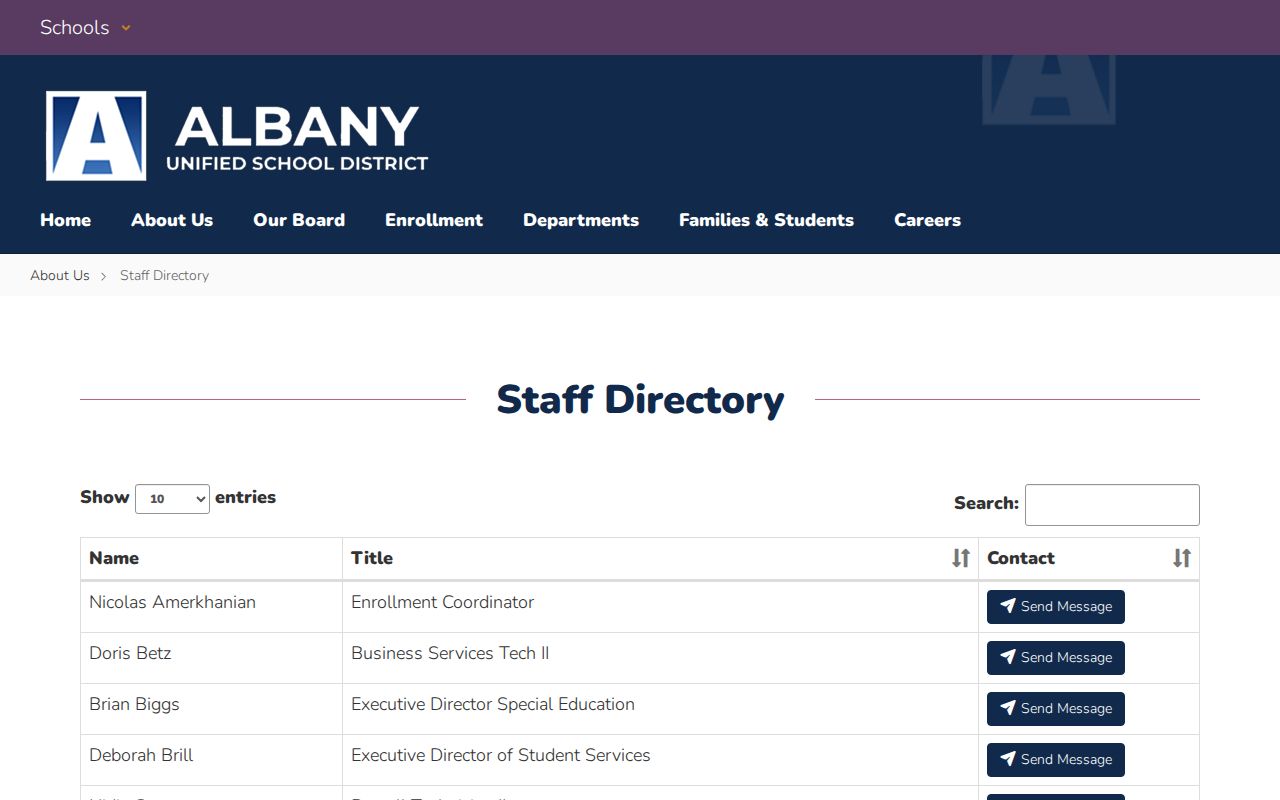 Albany people directories Albany Unified School District staff directory